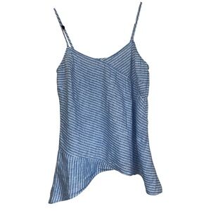 Saks Fifth Avenue 100% Linen Asymmetrical Hem Tank Top Blue & White Size Large
